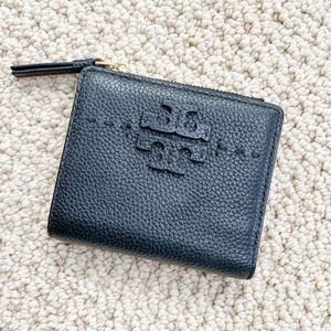 Tory Burch Black McGraw Bifold Zip Around Wallet